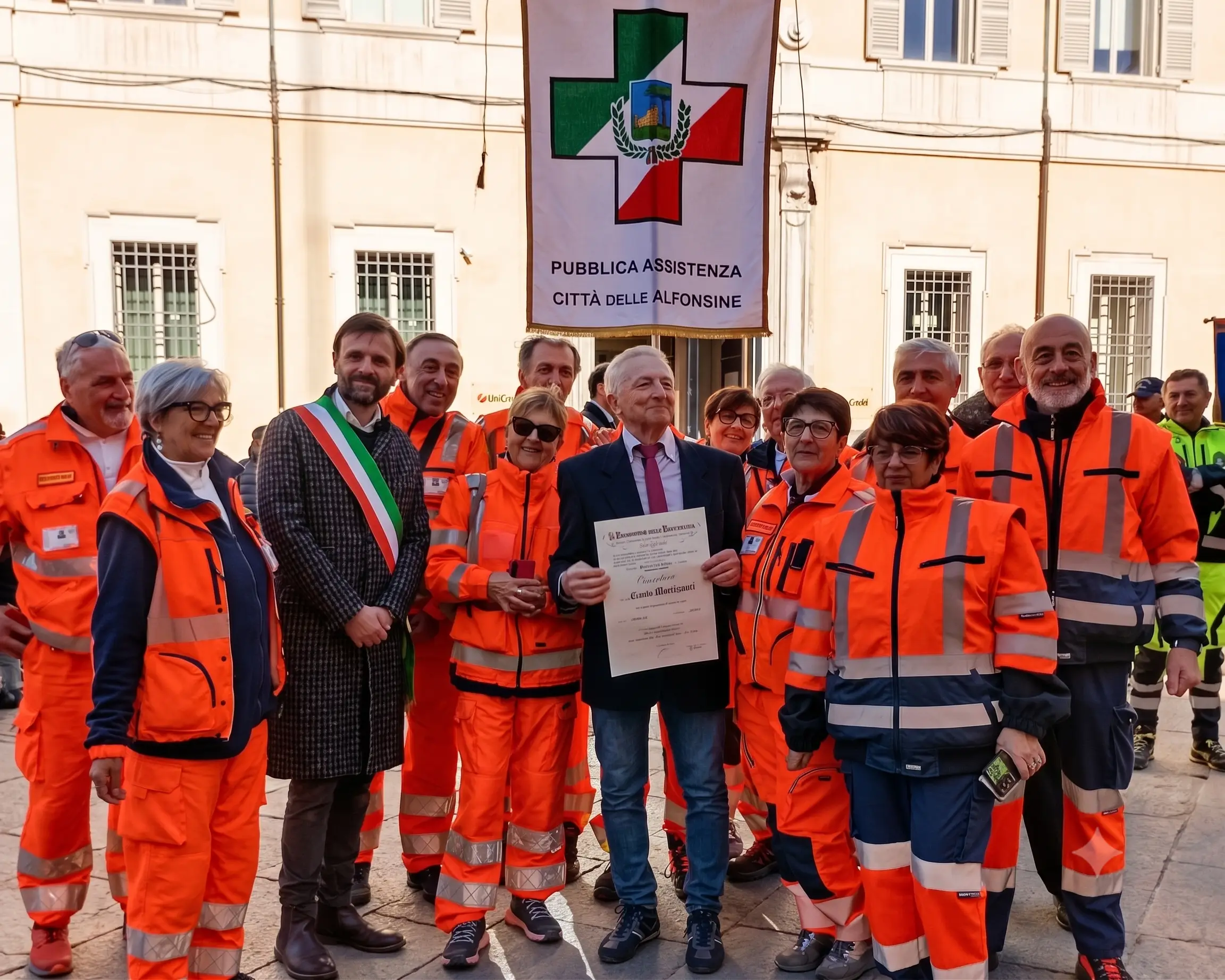 Anpas davanti al comune di Alfonsine con il sindaco