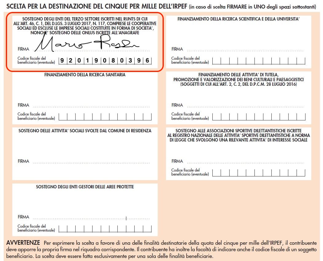Esempio di dichiarazione dei redditi con compilazione codice fiscale